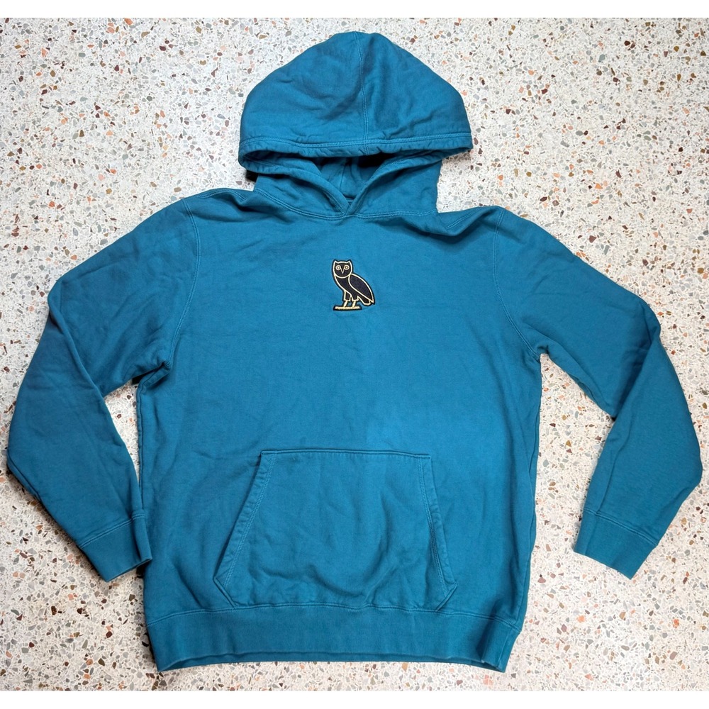 OVO Octobers Very Own Drake Owl Embroidered Blue Long Sleeve Hoodie Size XL